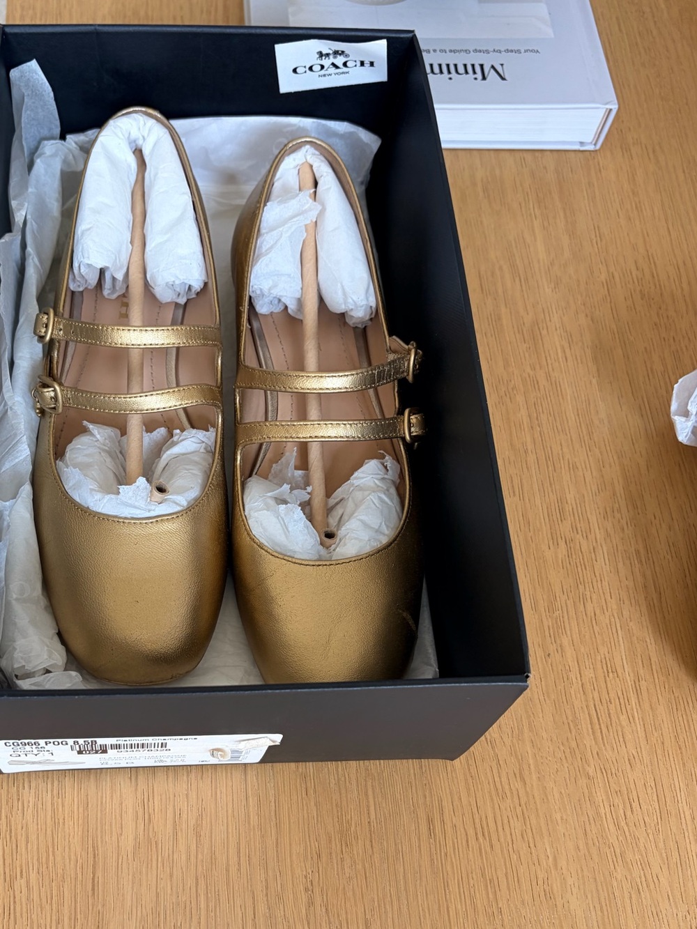 Coach Metallic Winley Gold Double-Strap Mary Jane Flats